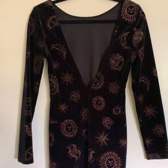 Motel Rocks Dresses & Skirts - Low Back Velvet Bodycon Sun and Moon Dress